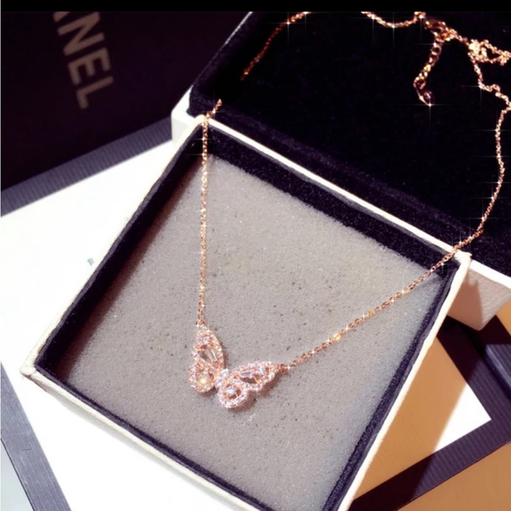 Rose Gold Butterfly Necklace, 925 Sterling Silver